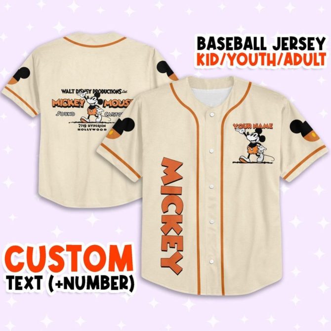 Custom Mickey Mouse Baseball Jersey - Kids/Youth/Adult Sizes - Personalized Text & Number - Image 2