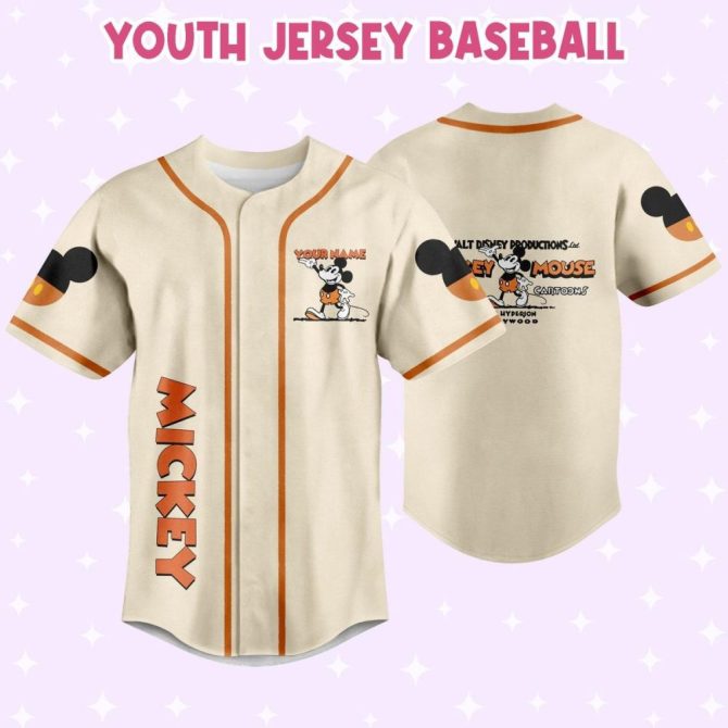Custom Mickey Mouse Baseball Jersey - Kids/Youth/Adult Sizes - Personalized Text & Number - Image 6