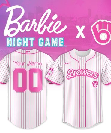 Customizable Barbie Night Game Brewers Jersey - Pink Stripes & Logo, Personalize Yours!