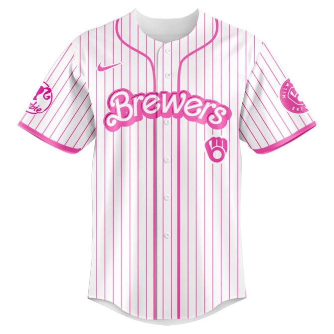 Barbie Night Game Milwaukee Brewers Jersey - Limited Edition Pink Pinstripe Collectible - Image 2