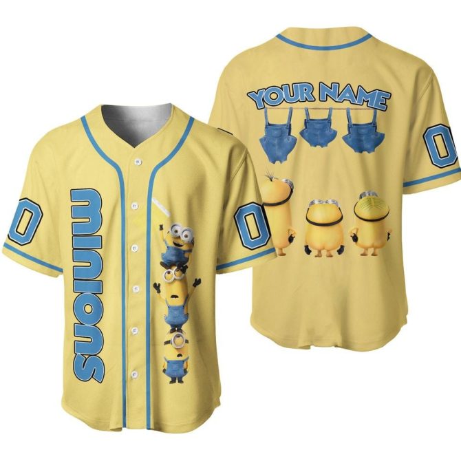 Custom Minions Baseball Jersey – Personalized Name & Number – Fun Fan Apparel