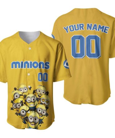 Customizable Minions Baseball Jersey – Add Your Name & Number – Fun Yellow Sportswear!