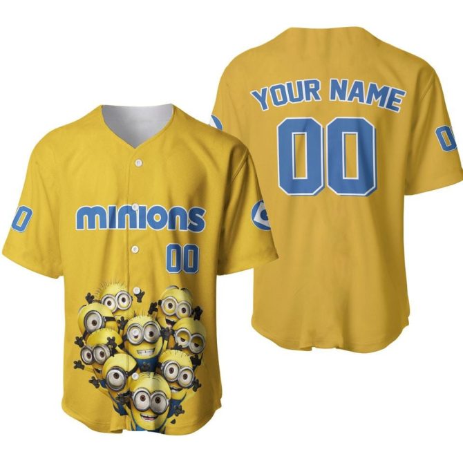 Customizable Minions Baseball Jersey – Add Your Name & Number – Fun Yellow Sportswear!