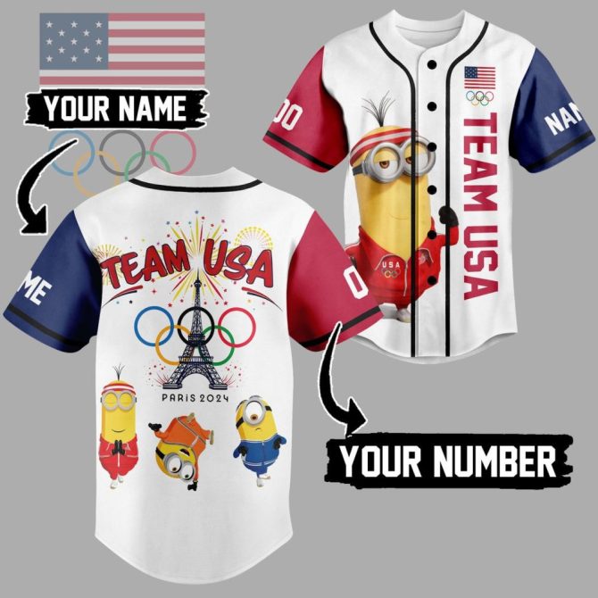 Custom Team Usa Minions Jersey – Personalize With Your Name & Number For 2024 Olympics Fun!