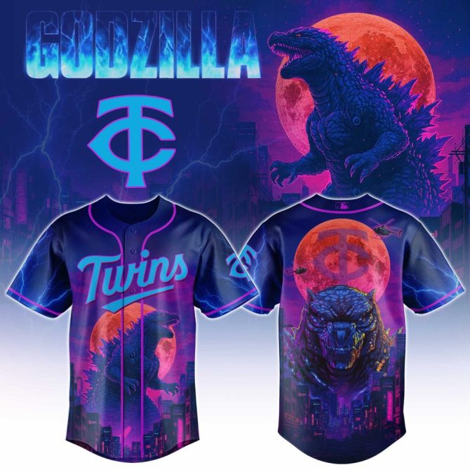 Epic Godzilla Baseball Jersey - Vibrant Twins Design, Perfect For Fans!