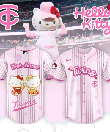 Custom Hello Kitty Twins Baseball Jersey - Cute Pink Stripes & Personalization
