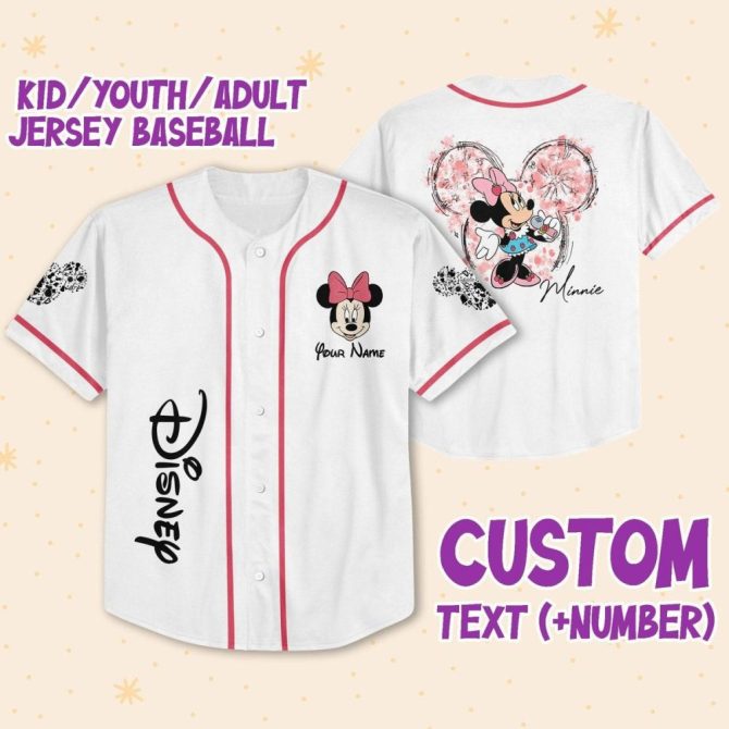 Custom Disney Baseball Jersey - Personalized Minnie Design For Kids, Youth & Adults - Image 2
