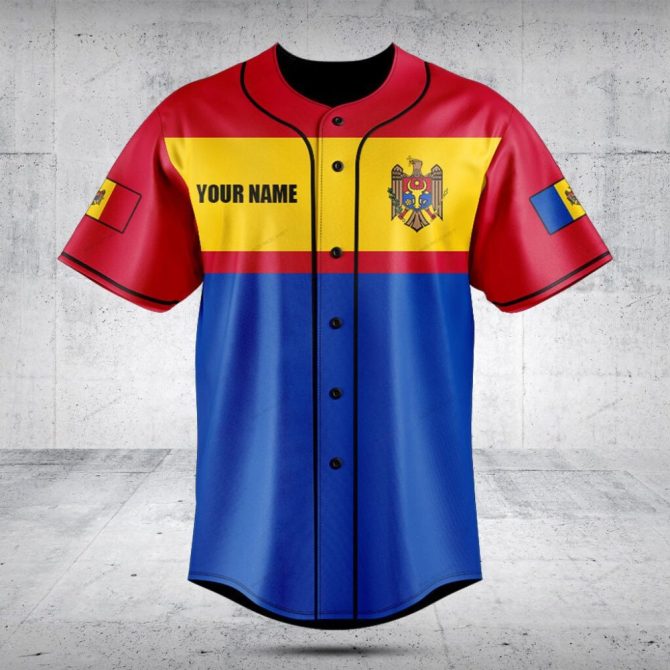 Custom Moldova Flag Baseball Jersey - Personalized Name & Number, Premium Quality