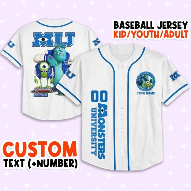 Custom Monsters University Baseball Jersey - Kids/Youth/Adult - Add Your Name & Number! - Image 2