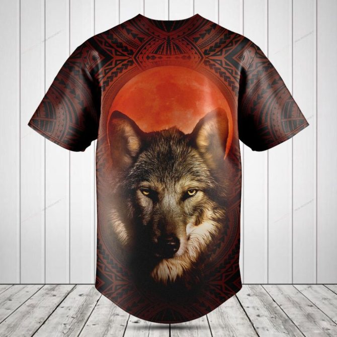 Bold Wolf Graphic Baseball Jersey - Tribal Design, Unisex All-Over Print Shirt For Outdoor & Casual Wear - Image 2