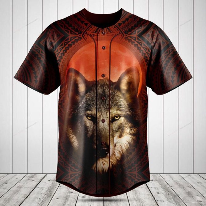 Bold Wolf Graphic Baseball Jersey - Tribal Design, Unisex All-Over Print Shirt For Outdoor & Casual Wear