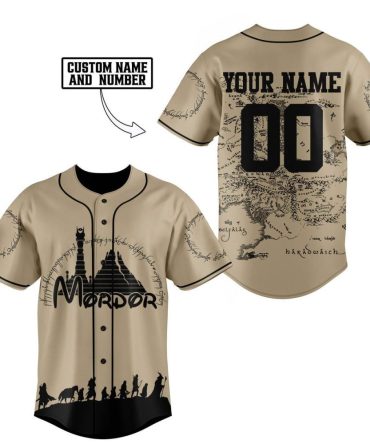 Customizable Mordor Baseball Jersey - Personalized Name & Number, Epic Fantasy Design