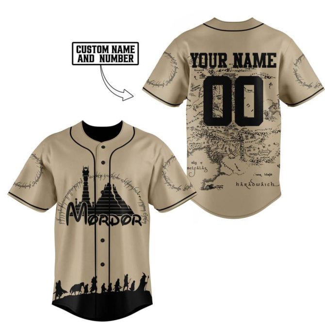 Customizable Mordor Baseball Jersey - Personalized Name & Number, Epic Fantasy Design