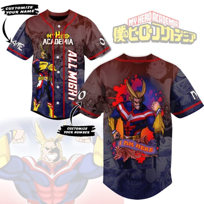 Custom All Might Baseball Jersey - My Hero Academia Anime Fan Gear - Personalize Name & Number!