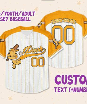 Custom Baseball Jersey For Kids/Youth/Adults - Personalize Name & Number - Fun Pooh Design