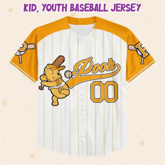 Custom Baseball Jersey For Kids/Youth/Adults - Personalize Name & Number - Fun Pooh Design - Image 3