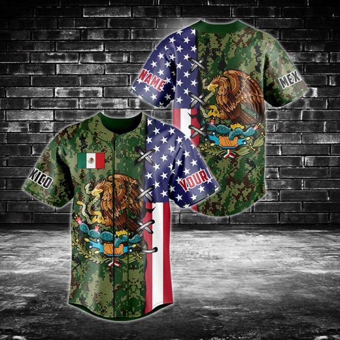 Custom Usa-Mexico Camo Baseball Jersey – Personalized Patriotic Flag Design