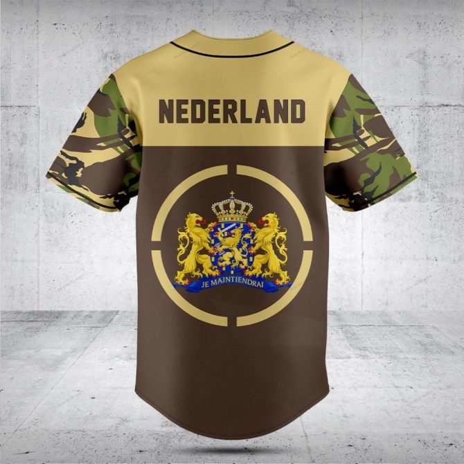 Custom Camouflage Baseball Jersey With Dutch Flag & Crest - Personalized Text Option - Image 2