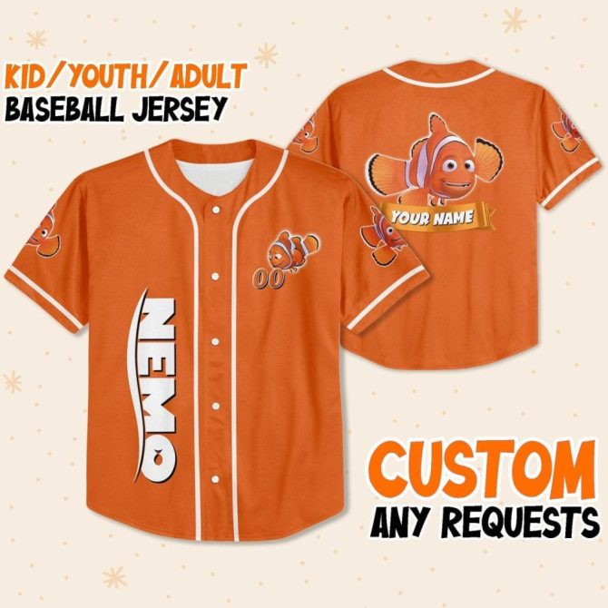 Customizable Kid/Youth/Adult Baseball Jersey - Personalized Clownfish Design, Any Name - Image 2
