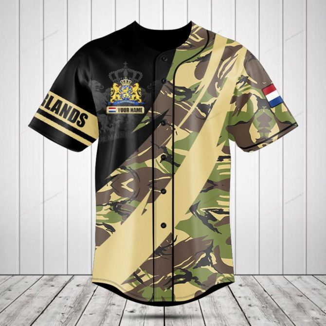 Custom Camouflage Baseball Jersey - Personalized Name & Flag Design