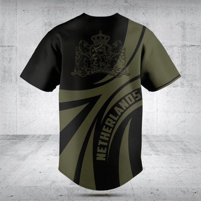 Custom Netherlands Baseball Jersey - Personalized Name & Number - Stylish Black & Olive Design - Image 2