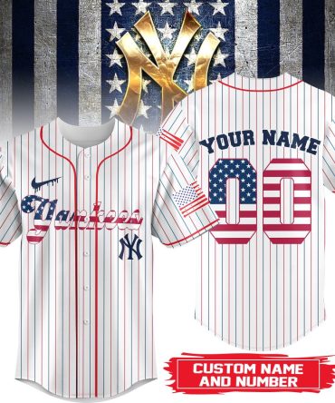 Customizable Patriotic Baseball Jersey - Personalize Your Name & Number - Stars & Stripes Design