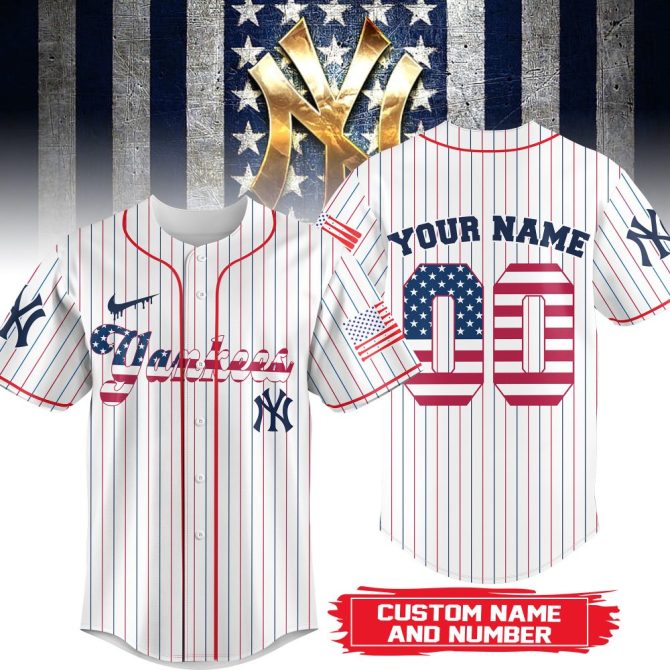 Customizable Patriotic Baseball Jersey - Personalize Your Name & Number - Stars & Stripes Design