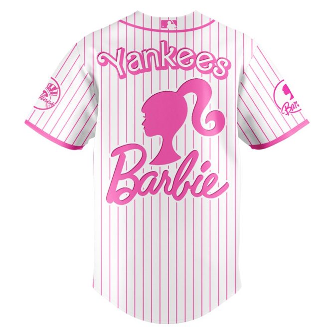 Limited Edition Barbie X Yankees Pink Striped Jersey - Celebrate In Style! - Image 3