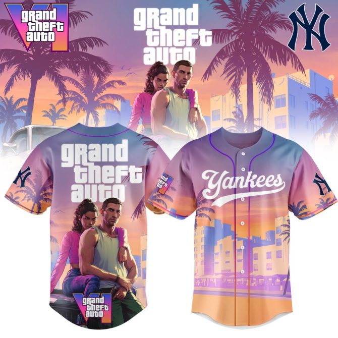 Grand Theft Auto X Yankees Sunset Baseball Jersey - Limited Edition Fan Gear