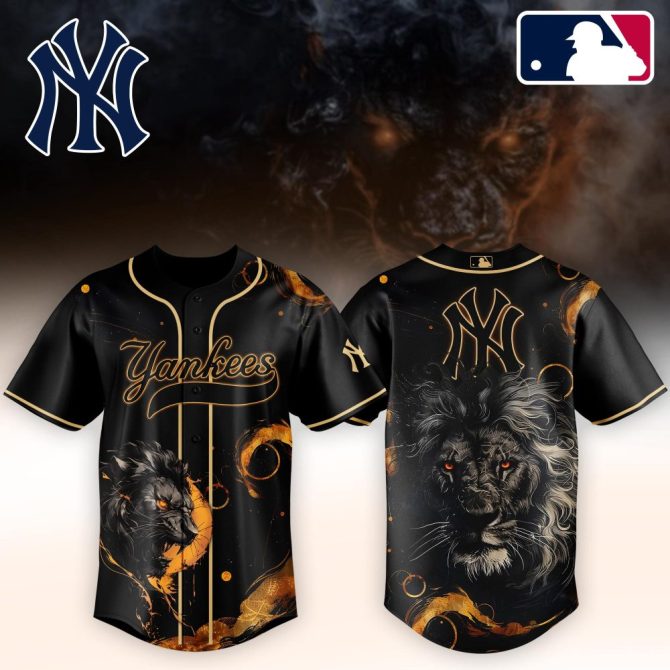 Exclusive Yankees Lion Design Jersey – Bold Black & Gold Mlb Fan Apparel