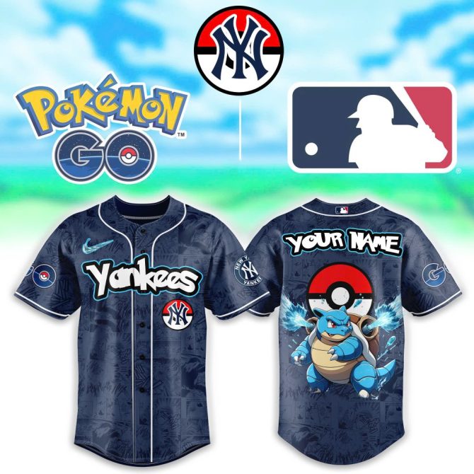 Custom Yankees Pokémon Go Baseball Jersey – Your Name & Blastoise Design