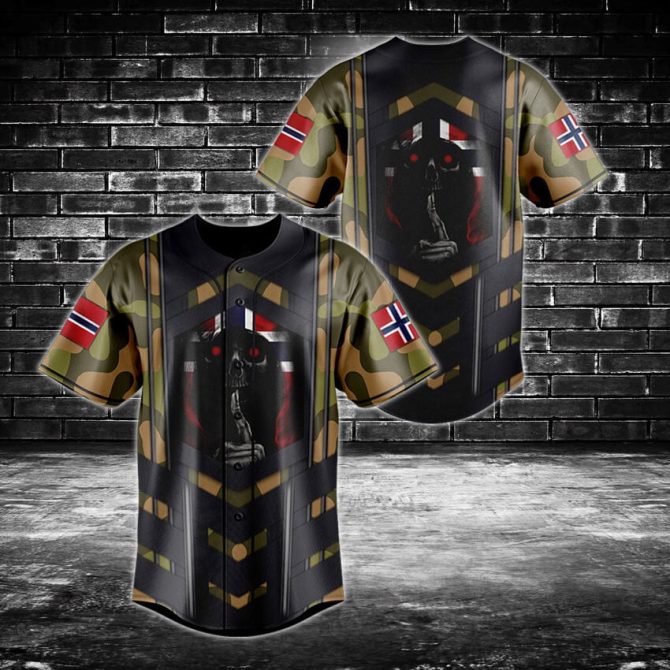 Camouflage Skull Baseball Jersey - Unique Graphic Design, Unisex, Comfortable Fit