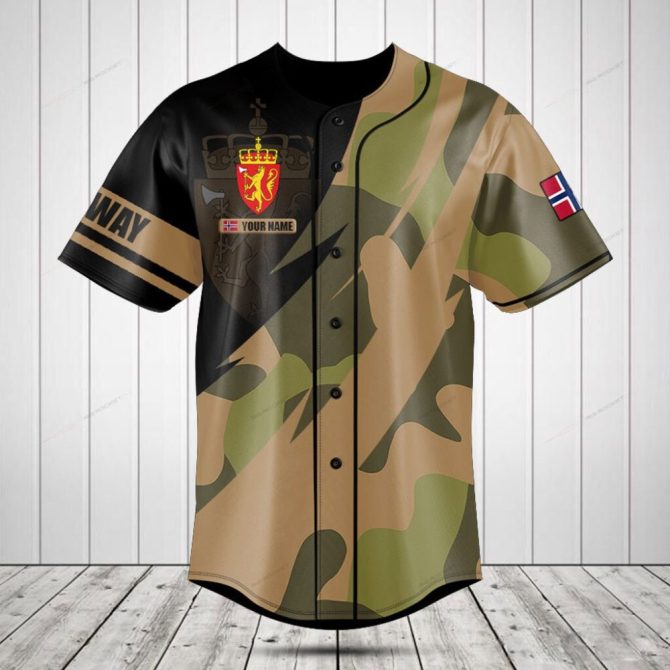 Custom Norway Camo Baseball Jersey - Personalized Men'S Sportswear