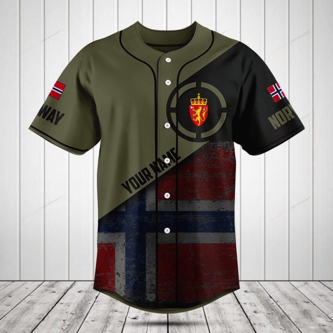 Custom Norway Flag Baseball Jersey - Personalized Name & Number, Stylish Sportswear