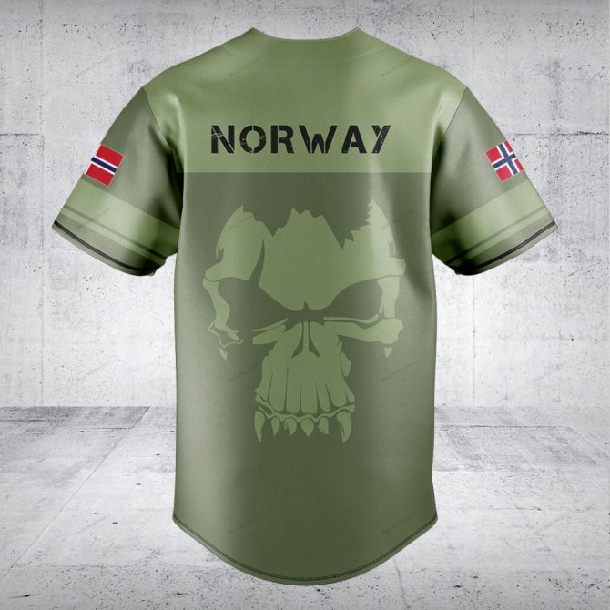 Customizable Green Baseball Jersey With Norwegian Flag - Personalized Sportswear - Image 2