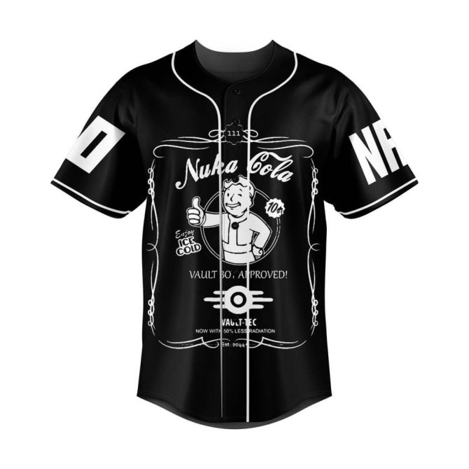 Customizable Nuka Cola Baseball Jersey – Personalized Name & Number, Black Vintage Style - Image 2