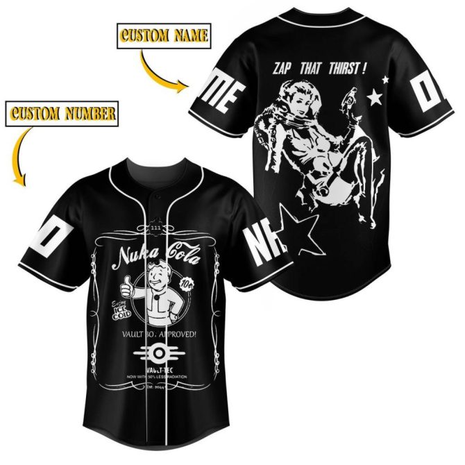 Customizable Nuka Cola Baseball Jersey – Personalized Name & Number, Black Vintage Style