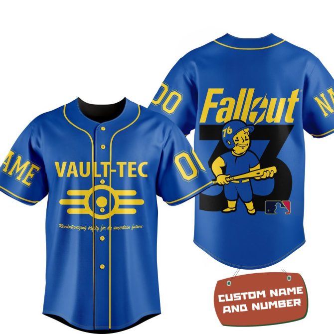 Custom Fallout Baseball Jersey - Vault-Tec Design - Personalized Name & Number - Perfect Gift For Gamers!