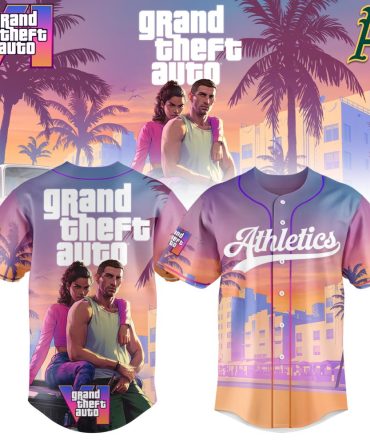 Grand Theft Auto Themed Baseball Jersey - Vibrant Sunset Design For Gamers