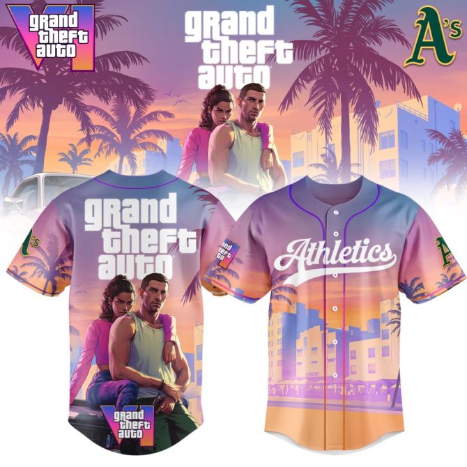 Grand Theft Auto Themed Baseball Jersey - Vibrant Sunset Design For Gamers
