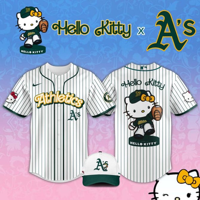Hello Kitty X A'S Limited Edition Baseball Jersey & Cap Set - Perfect Gift!