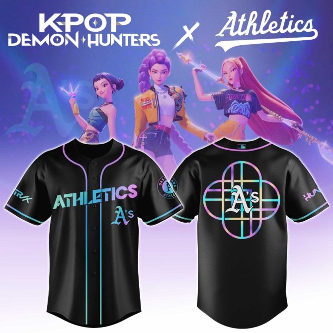 K-Pop Demon Hunters X Athletics Jersey – Trendy Black Neon Unisex Top