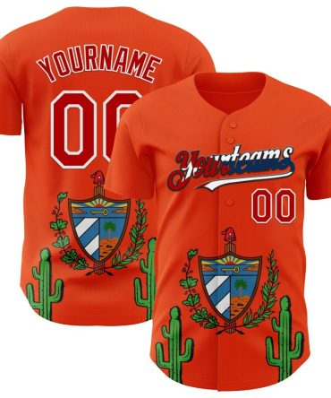 Custom Orange Baseball Jersey With Cactus & Crest Design - Personalized Team Shirt