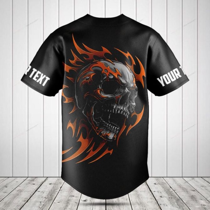 Customizable Skull Flames Baseball Jersey - Bold Black & Orange Design For Men - Image 2