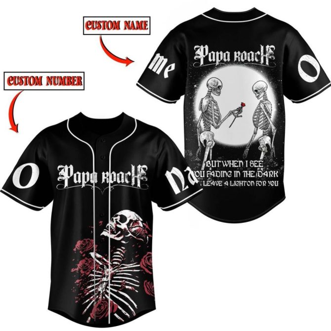Customizable Skeleton Rose Baseball Jersey - Gothic Style With Personalized Name & Number