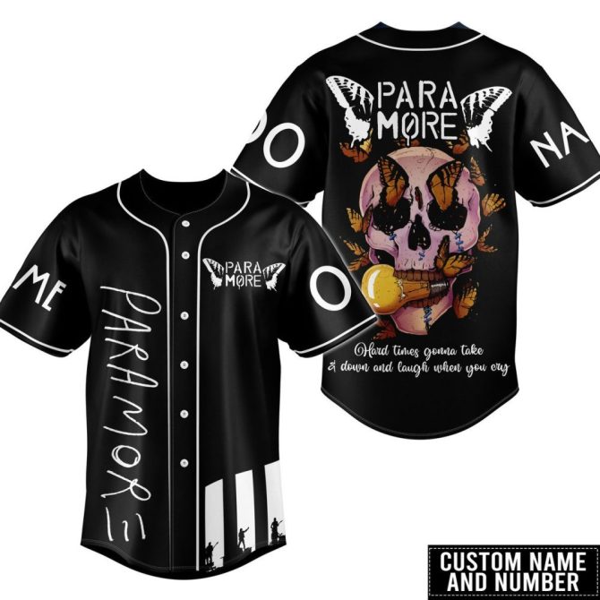 Custom Name & Number Black Baseball Jersey – Unique Skull & Butterfly Design