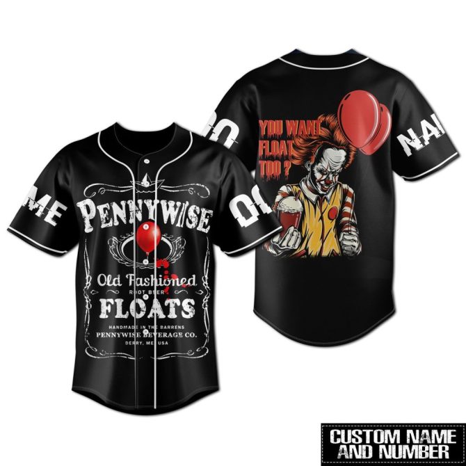 Custom Pennywise Baseball Jersey - Horror-Themed, Personalize With Name & Number - Stand Out With Unique Style