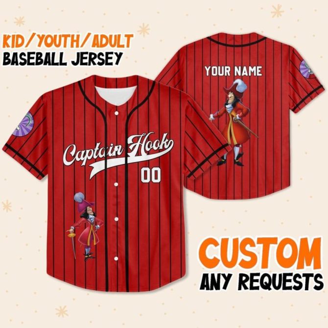 Custom Captain Hook Baseball Jersey For Kids/Youth/Adults – Personalized Name & Number