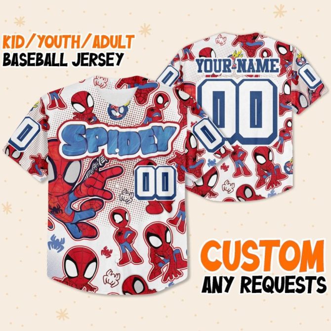 Custom Spidey Baseball Jersey For Kids/Youth/Adults – Personalize Your Superhero Style! - Image 2