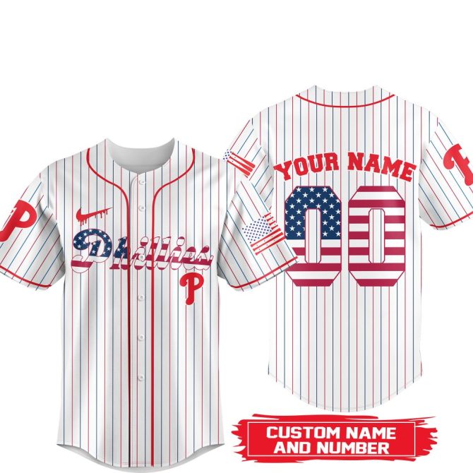 Custom Philadelphia Phillies Jersey - Personalize Name & Number - Patriotic Design - Image 4